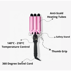 Remington LCD Temperature Display Pink Three Barrel Iron Hair Curler